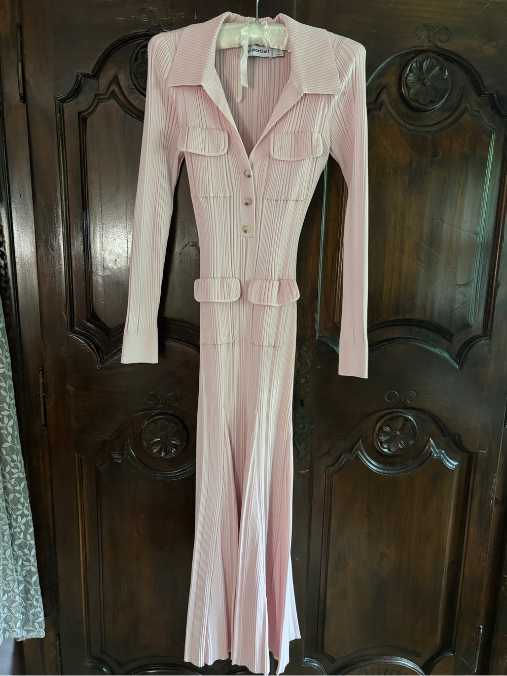 Self-Portrait Blush Pink Ribbed Knit Dress